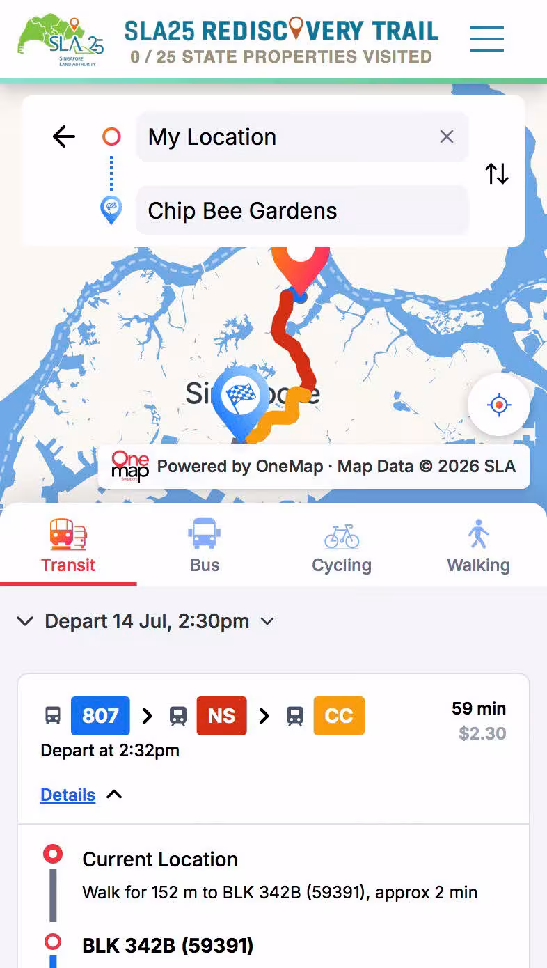 SLA25 Rediscovery Trail Web Application (OneMap Navigation)